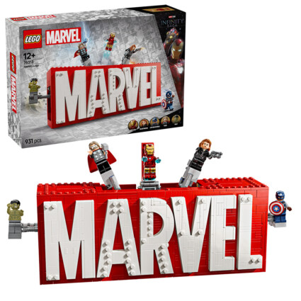 LEGO 76313 MARVEL logotyp och minifigurer