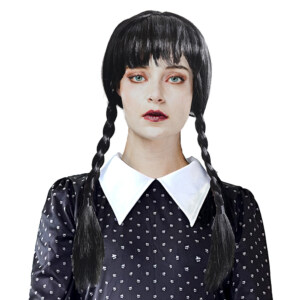 Svart peruk med flätor