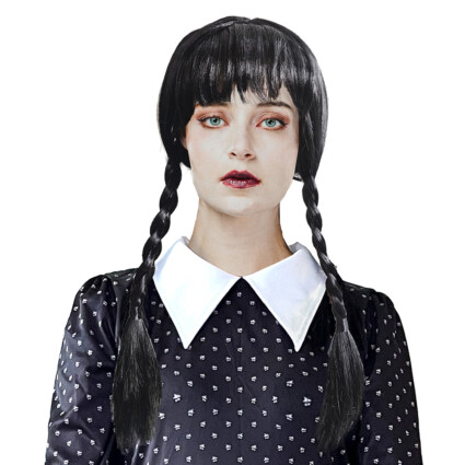 Svart peruk med flätor